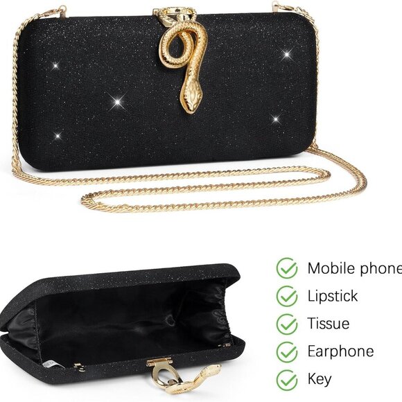 Chic Women's Evening Clutch: Kiss Lock, Detachable Chain, Perfect for Parties - Picture 3 of 6